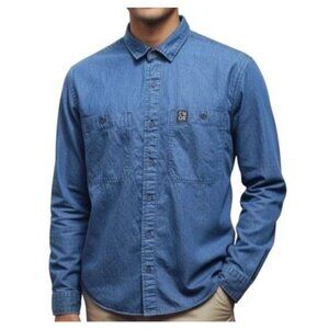 CNQR Shirt Men’s Medium Denim Button Down Flannel Lined Red & Blue Check